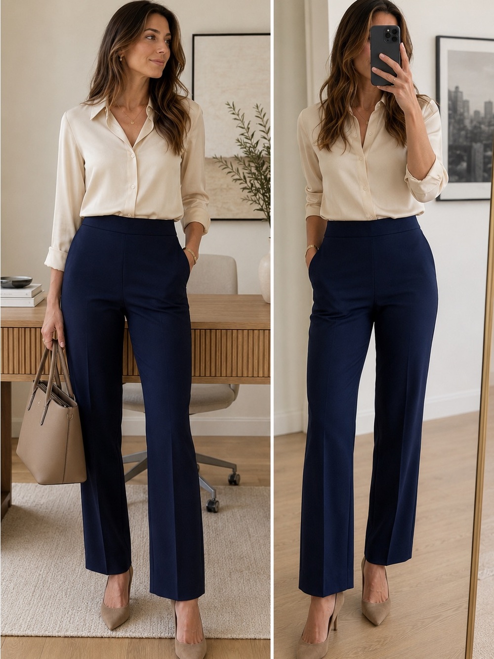 a new day Women's Navy High-Waist Straight-Leg Trousers